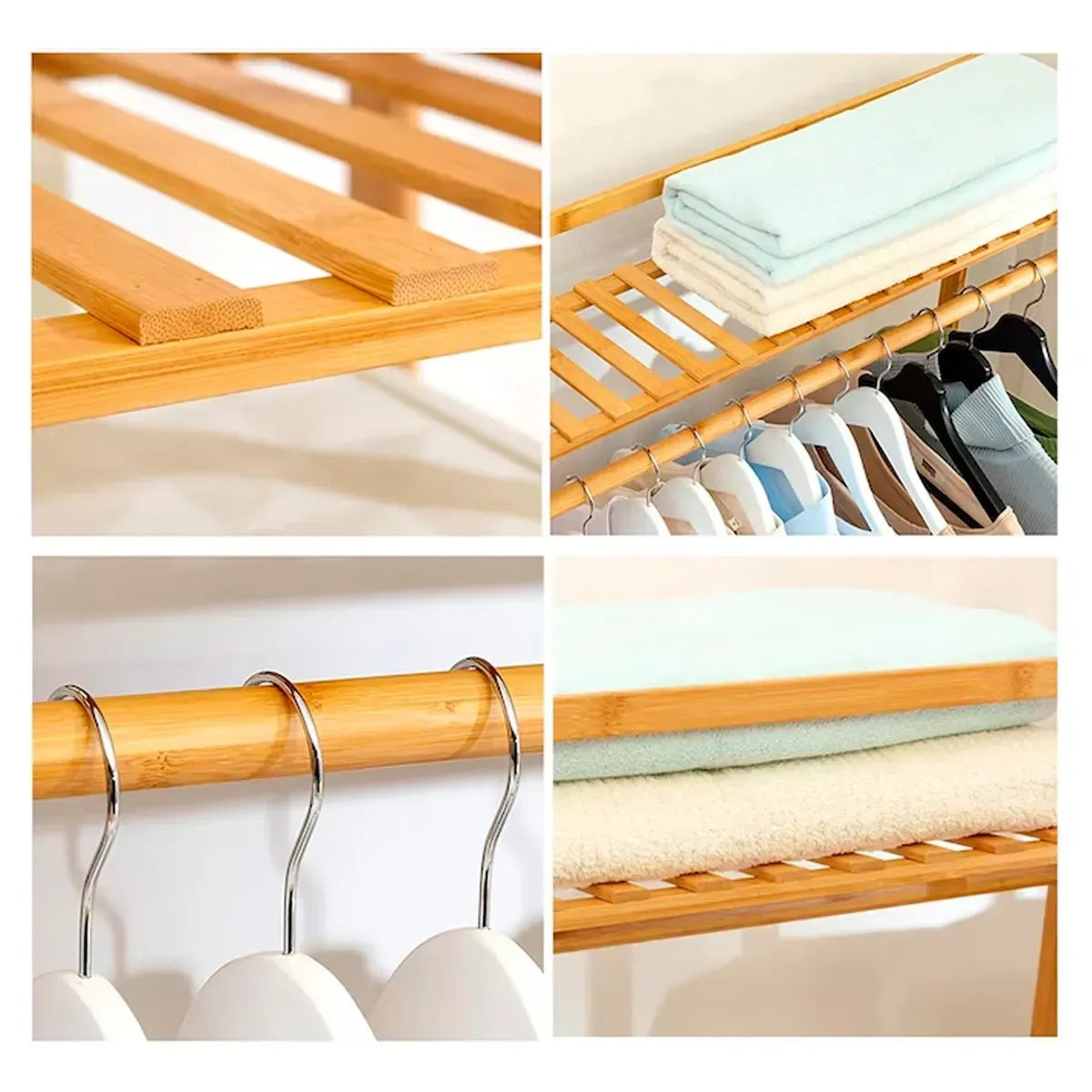 Bambusový věšák na oblečení s policemi (91680001)