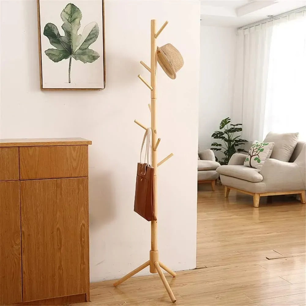 Bambusový stojanový věšák s 8 háčky, přírodní design, snadná montáž (91810001)
