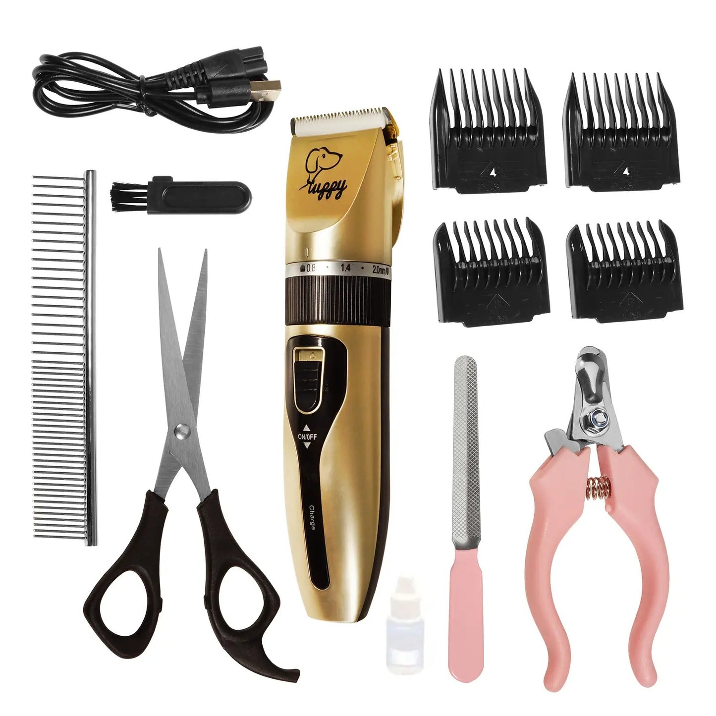 Sada nůžek a zastřihovače pro stříhání psů s hřebínkem (7606)