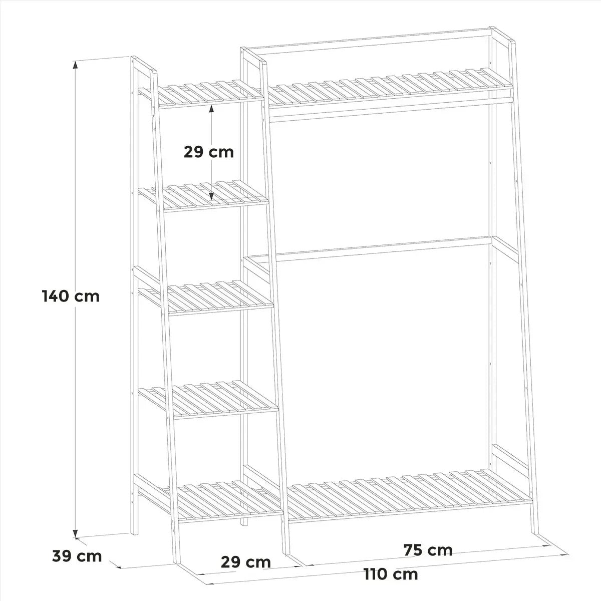 Bambusový věšák na oblečení s policemi (91680001)