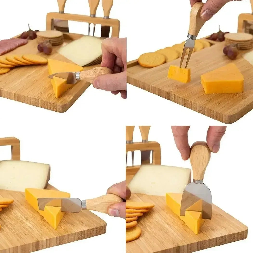Bambusová deska na servírování sýrů a uzenin s noži - elegantní sada (91720001)