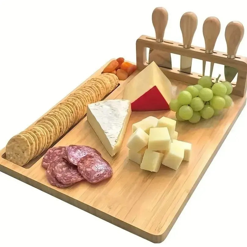 Bambusová deska na servírování sýrů a uzenin s noži - elegantní sada (91720001)