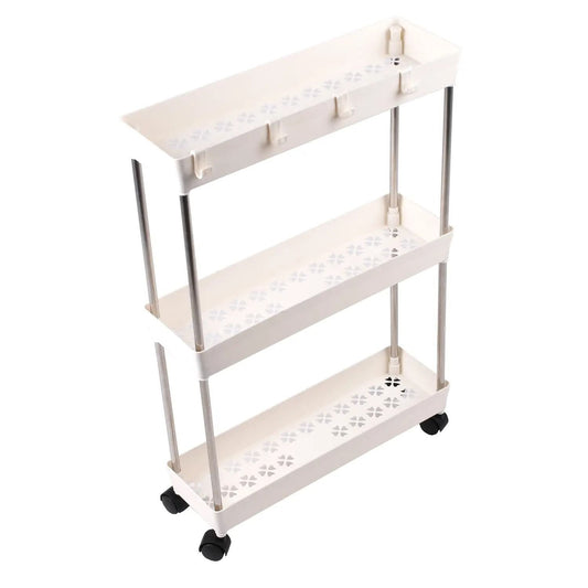 Úzký Koupelnový Regál Mobilní na Kolečkách 3 Police Bílý (83590001)