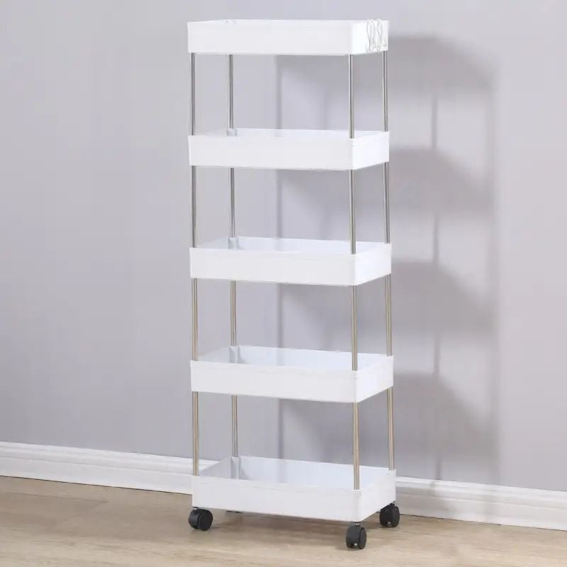 Mobilní koupelnový regál na kolečkách 5 polic bílý (83600001)