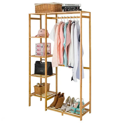 Bambusový stojan na oblečení s policí a organizérem (91670001)