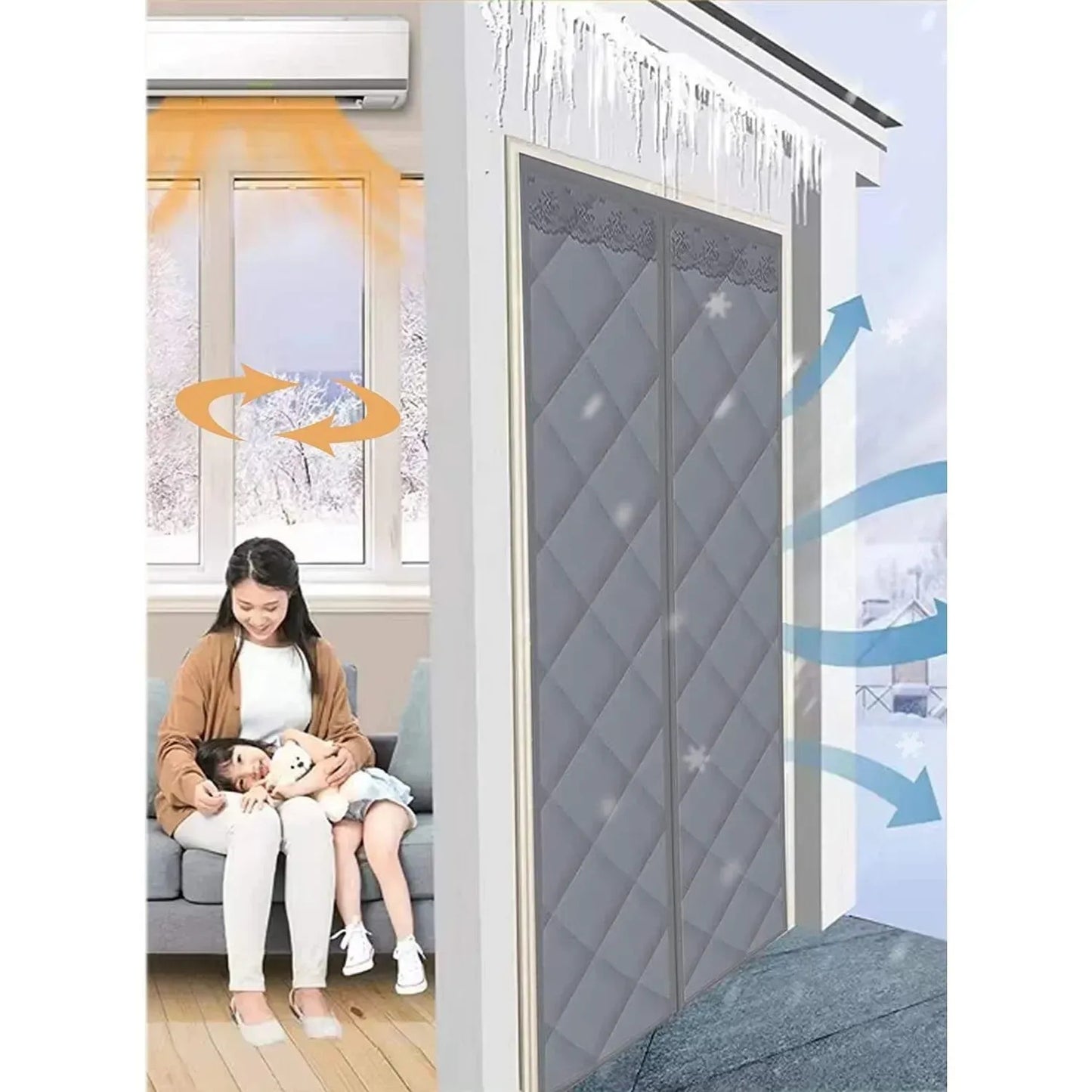 Magnetická tepelná závěsová clona na dveře, stříbrná barva 210х98 cm (83390002)