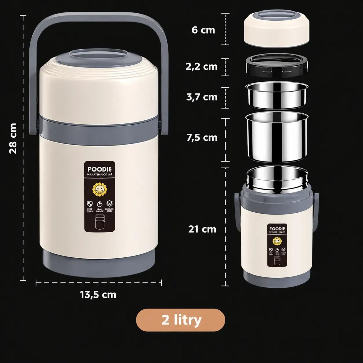 Dvoupatrový elektrický obědový box s USB ohřevem, 2 l (91590001)
