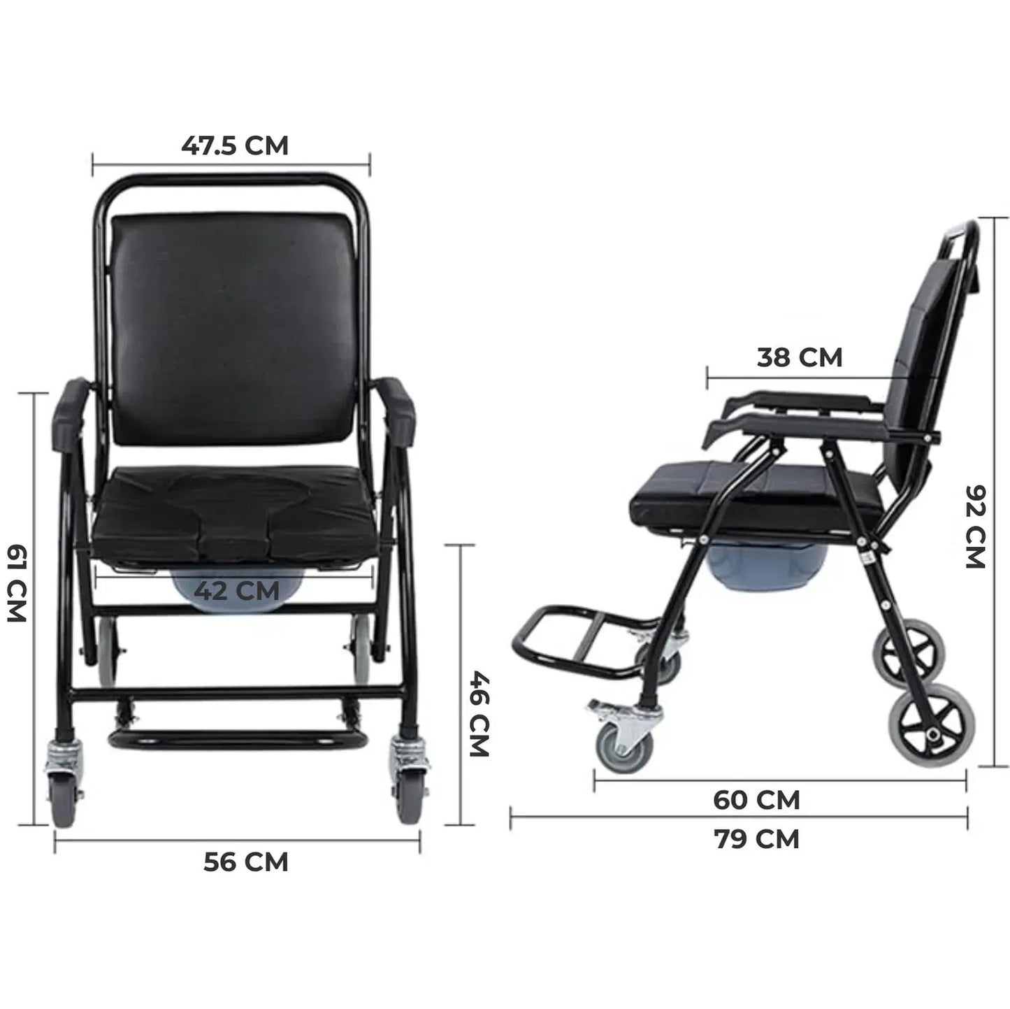 Toaletní a sprchový vozík pro osoby se zdravotním postižením s koly (8552)
