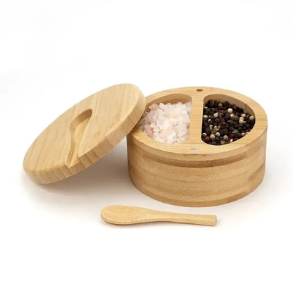 Elegantní bambusová nádoba na sůl a pepř s víčkem a lžičkou (91710001)