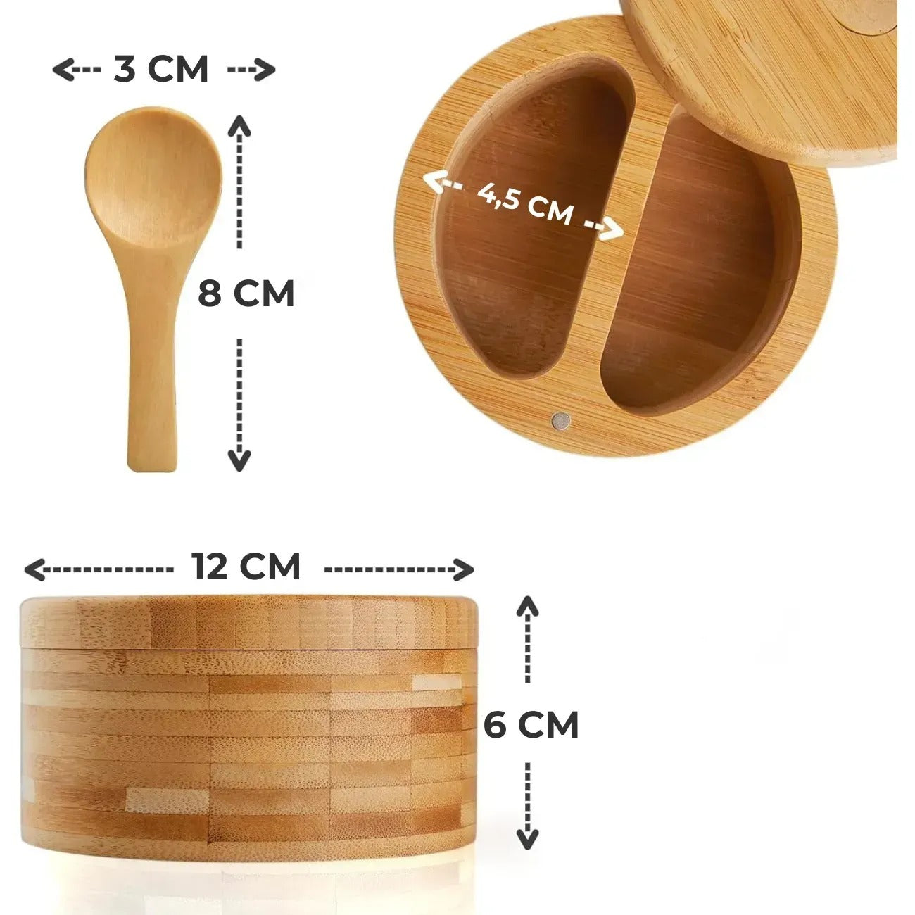 Elegantní bambusová nádoba na sůl a pepř s víčkem a lžičkou (91710001)