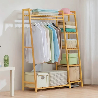 Bambusový věšák na oblečení s policemi (91680001)