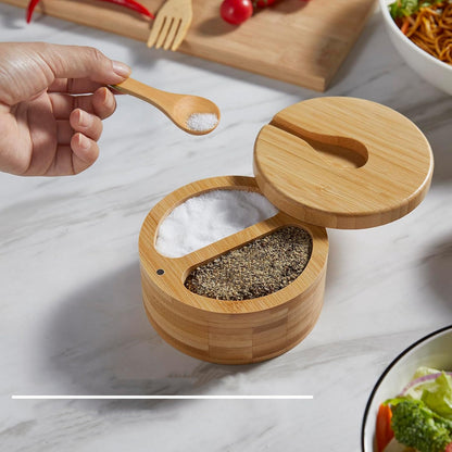 Elegantní bambusová nádoba na sůl a pepř s víčkem a lžičkou (91710001)
