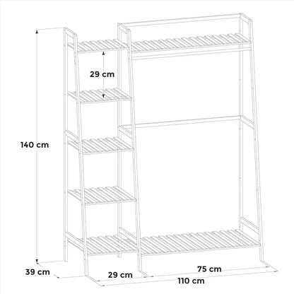 Bambusový věšák na oblečení s policemi (91680001)