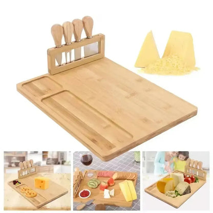 Bambusová deska na servírování sýrů a uzenin s noži - elegantní sada (91720001)
