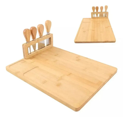 Bambusová deska na servírování sýrů a uzenin s noži - elegantní sada (91720001)