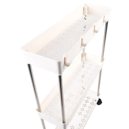 Úzký Koupelnový Regál Mobilní na Kolečkách 3 Police Bílý (83590001)