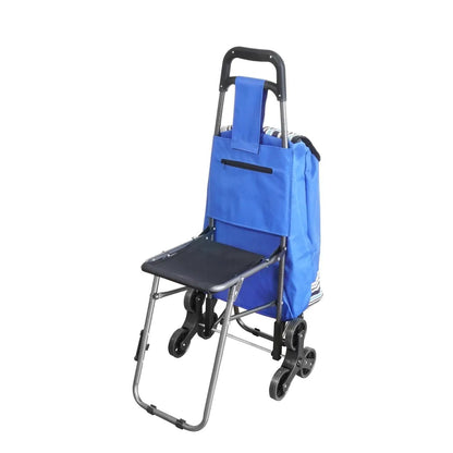 Nákupní vozík s židličkou, modrý (C077)