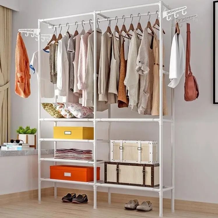 Závěs na oblečení se 6 policemi, bílý, kompaktní (5738)